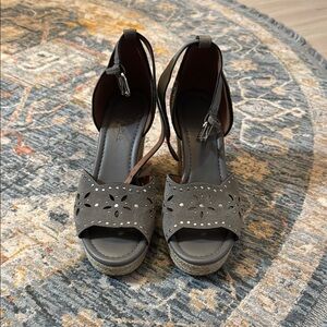 Coach Gray Wedge Shoes with Versatile Design, with silver grommet detail